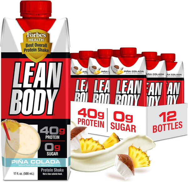 Lean Body Ready-to-Drink Pina Colada Protein Shake, 40g Protein, Whey Blend, 0 Sugar, Gluten Free, 22 Vitamins &