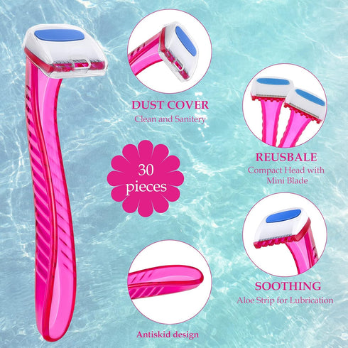 Honoson 30 Pieces Bikini Razors Beauty Razor Bikini Line Trimmer T Type Personal Women Bikini Razor Small Armpit Trimmer for Girls Body Cosmetic(Rose Red)