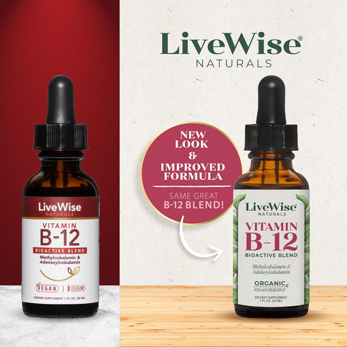 LiveWise Naturals B12 Vitamin Drops - Non-GMO, Organic Bioactive Blend for Energy, Vegan, Gluten-Free
