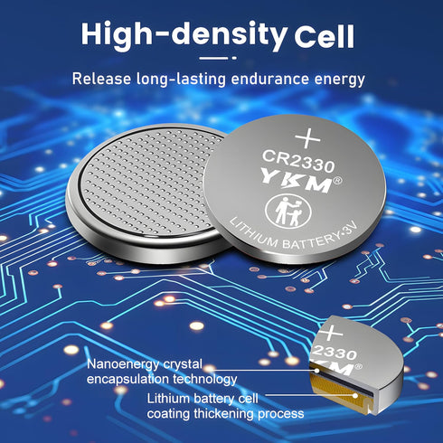 YKM 5 Pack CR2330 ECR2330 BR2330 2330 3V Battery CR Lithium Battery for Car Remote Coin Cell Batteries