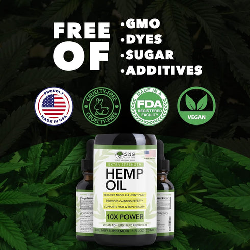 Super Natural Goods Hemp Oil, USA Made Maximum Strength Natural Hemp Seed Oil for Relief & Relaxation, Vegan, 4oz