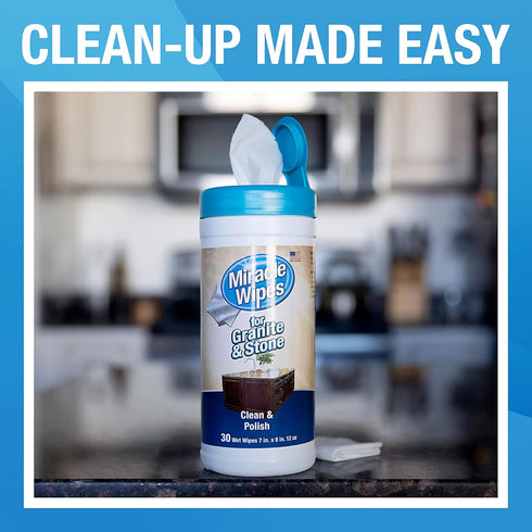 MiracleWipes for Granite & Stone, Clean, Protect, Polish Surfaces in Kitchen and Bathroom - 30 Count