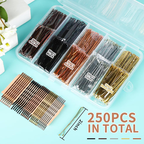 Teenitor Bobby Pins - 250 Count Brown Bobby Pins for Women Girls with Storage Box