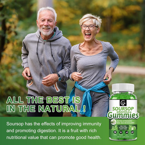 Organic Soursop Graviola Gummies, 2200mg Extra Strength, Zinc & Vitamin C, 60 Gummies, Vegan