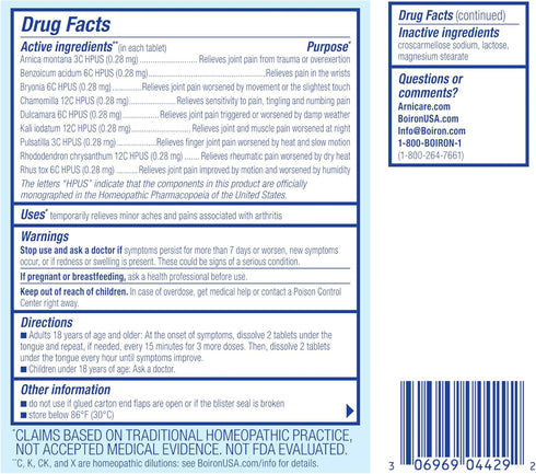 Boiron Arnicare Arthritis Tablets, 120 Count, for Arthritis Pain Relief and Joint Soreness