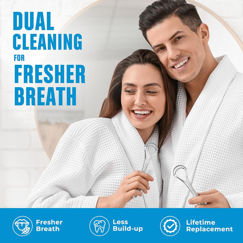 BASIC CONCEPTS Tongue Scraper for Adults (2 Pack), Stainless Steel Tongue Cleaners with Travel Cases, Fresh Breath