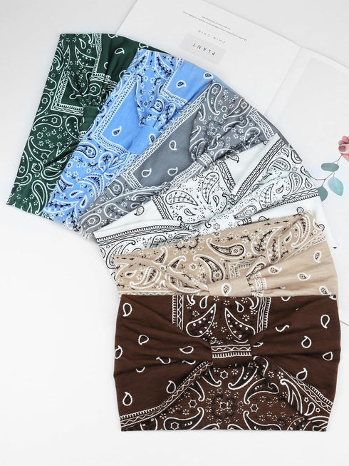 Wide Headbands for Women, Soft Turban Hair Accessories, Knotted No Slip Head Bands, Pack of 6 (Nature) Boho African