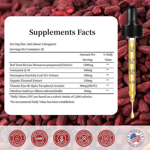LTTLAODIZ 1200mg CoQ10 2 Oz Liposomal Red Yeast Rice with - Red Rice Yeast for Cholesterol Plus Garlic & Alpha Lipoic