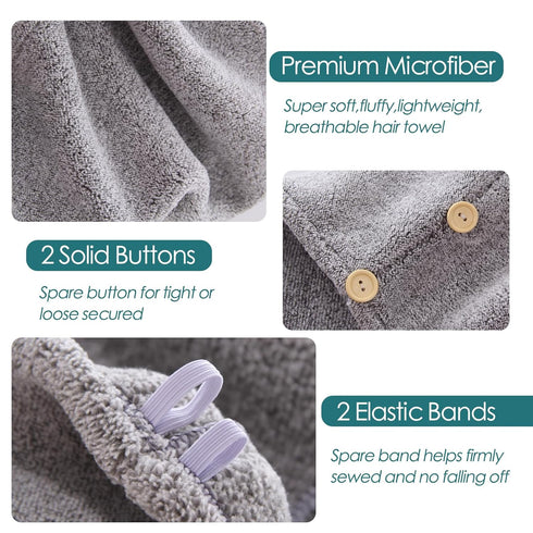 JEFFSUN Microfiber Hair Towel Wrap for Women, 2 Pack Super Absorbent Quick Dry Turban for Curly Long Thick Hair, 2