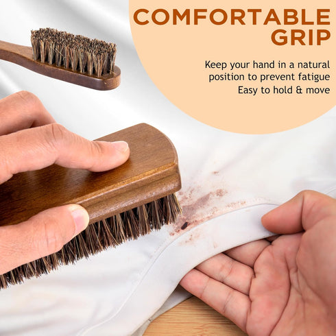 TAKAVU Horsehair Laundry Stain Brushes Set, Natural Soft Bristle for Scrubbing Tough Stains on Delicate Fabrics