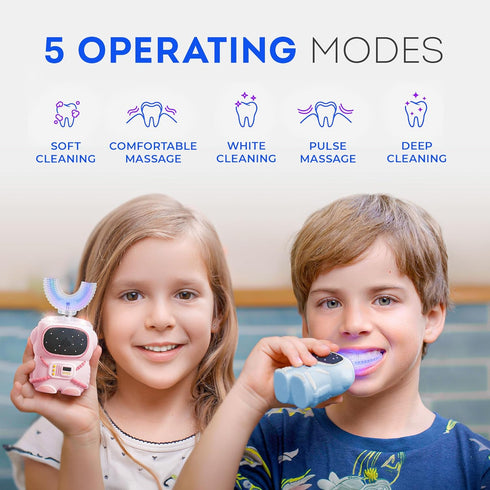 Sensory 360 Round U-Shaped Astronaut Design Mouthguard Electric Toothbrush for Kids Ages 2-7, 5 Modes, Travel Essentials