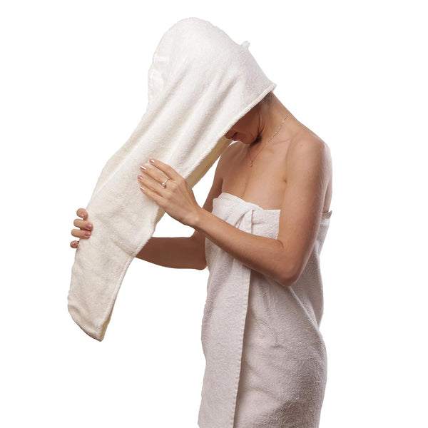 Huge Cotton Hair Towel Wrap for Women, Coral White