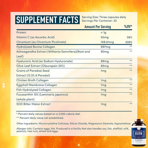 Thermogenic Multi Collagen Burn Capsules - Hydrating Beauty Collagen, Marine Collagen Supplements for Women and Men &