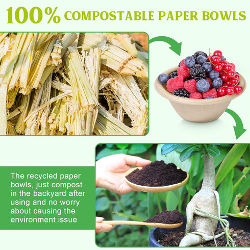 8oz Small Paper Bowls Disposable, 150 Pack Compostable Heavy Duty Bowls for Ice Cream, Desserts, Soup, Snack