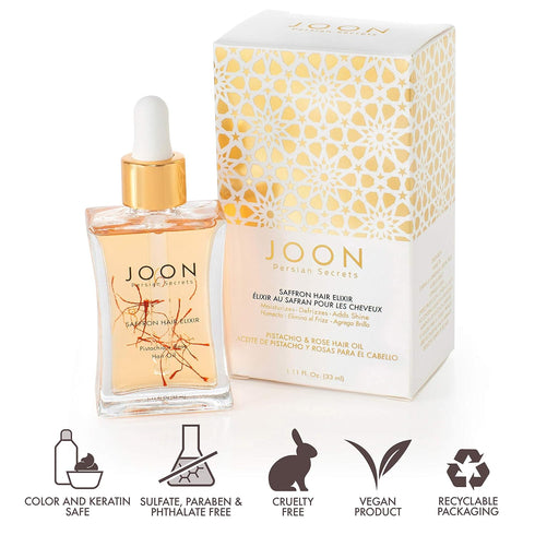 Joon Saffron Hair Elixir, Pistachio + Rose Hair Oil, 1.11 Fl. Oz.