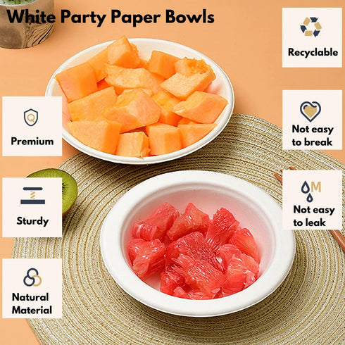 100 Pack White Disposable Paper Bowls, 8oz Natural Compostable Eco-friendly Biodegradable Bowls for Party