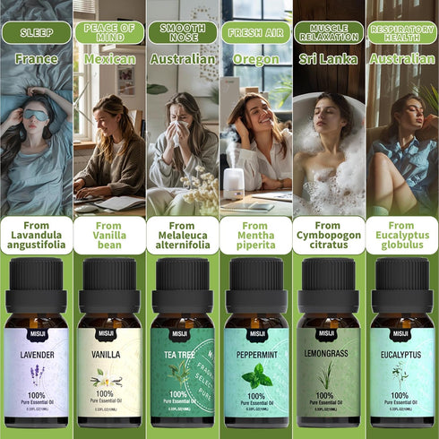 Essential Oils Set, Top 6 Aromatherapy Oils for Diffuser, Home Scents for Laundry, Candle & Soap Making, 6 X 10ML