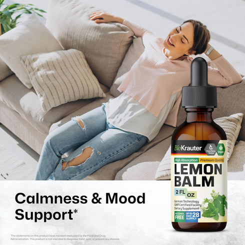 BIO KRAUTER Lemon Balm Leaf Extract, Vegan Tincture for Calmness Support, 2 Fl. Oz.