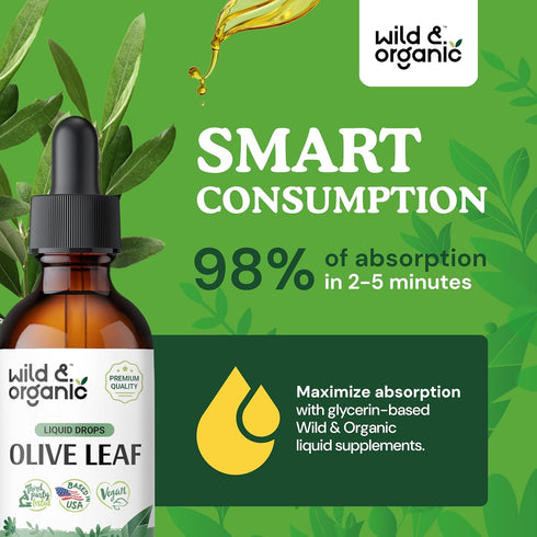 Olive Leaf Extract Liquid - Antioxidants Supplement with Organic Olive Leaf - Vegan Olive Leaf Supplement - 2 oz