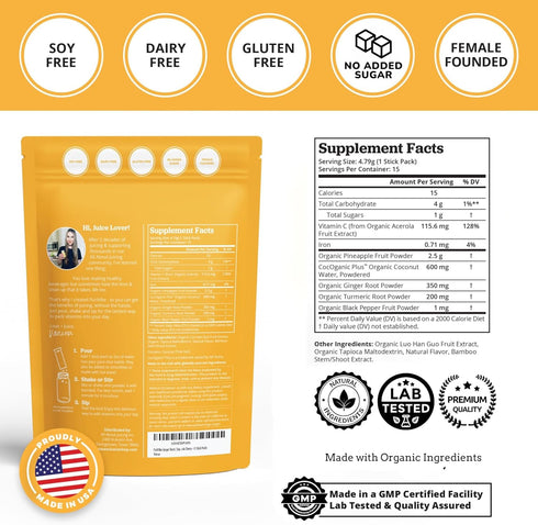 Immunity, 30 Packs All About Juicing Ginger Shots with Pineapple & Turmeric - Superfood Juice Powder - Digestion