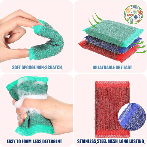 16 Pack Steel Dish Sponge Scrub Sponges, Non Scratch Kitchen Multipurpose Cleaning Sponges, Color Random