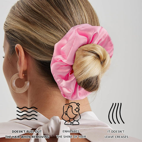 Satin Scrunchies Set of 12 - Elastic Silk Bubble Hair Accessories for Girls, Pink Gifts