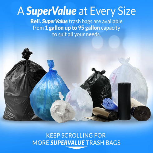Reli. SuperValue 33 Gallon Trash Bags, 50 Count, Heavy Duty, Clear Multi-Use Garbage Bags, Made in USA