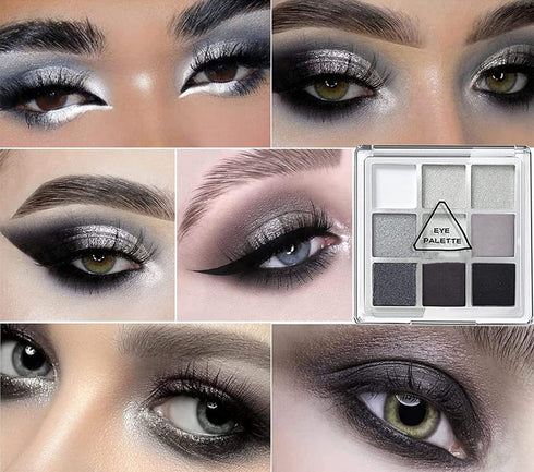 MAEPEOR 9 Colors Eyeshadow Palette, Black Grey Smokey Matte Glitter, Longlasting Waterproof Eye Shadow Set 1