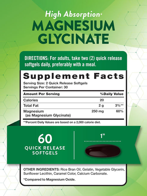 Nature's Truth Magnesium Glycinate 250mg | 60 Softgels | High Absorption | Non-GMO & Gluten Free Mineral Supplement