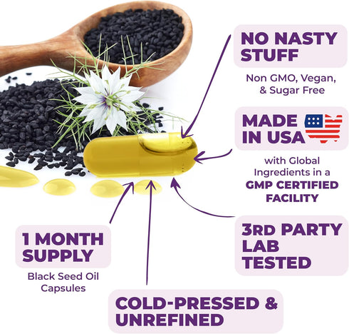 Black Seed Oil Capsules | Cold Pressed 1500mg for Joints, Immune Support & Antioxidants, 90 Caps