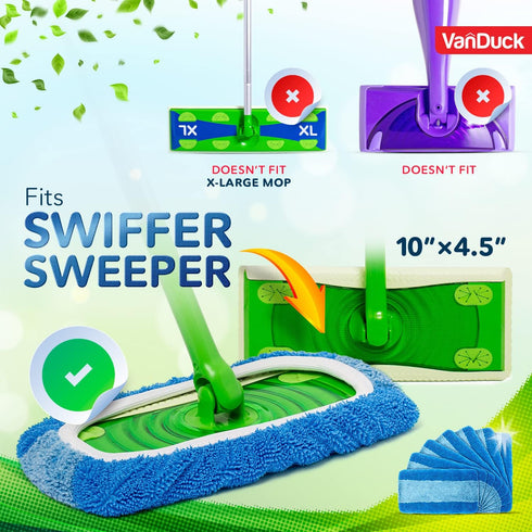 Reusable Pet Heavy Duty Mop Pads Compatible with Swiffer Sweeper Mops (6-Pack) - Washable Microfiber Mop Pads for Wet & Dry Use - All Purpose Floor Mopping & Cleaning Pads
