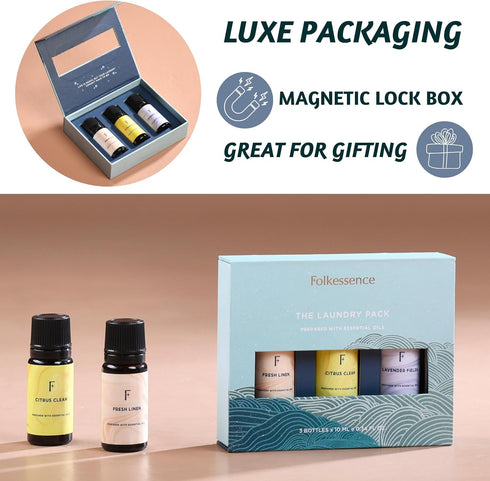 Folkulture Essential Oils Set, Pack of 3 Pure Oils for Diffuser, Fresh Linen, Citrus & Lavender Scents for Laundry