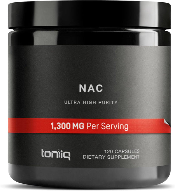 Toniiq 1300mg NAC - 120 Vegetarian Capsules, 2 Month Supply, Ultra High Strength Bioavailable NAC Cysteine, Lab Tested