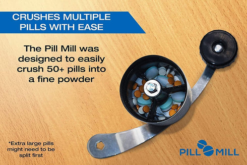 Pill Mill Pill Crusher - Crushes Multiple Tablets to Fine Powder - Metal Pill Grinder for Travel and Pets
