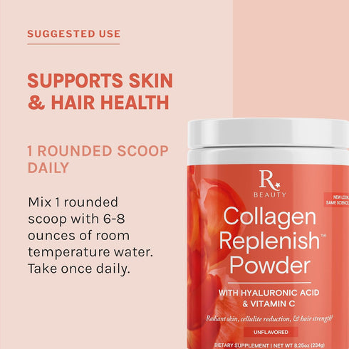 Reserveage Beauty Collagen Replenish Powder with Hyaluronic Acid & Vitamin C - No-Taste Collagen for Skin Care, Hair