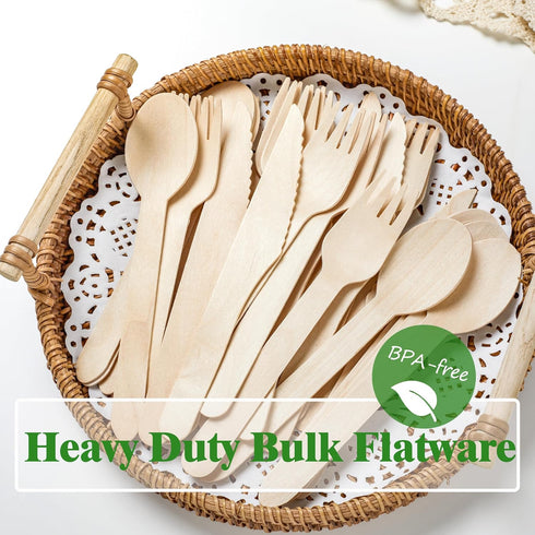 300 Pack Disposable Wooden Cutlery, Eco-Friendly Natural Wooden Utensils for Outdoors and Parties (Spoon-300Pcs)