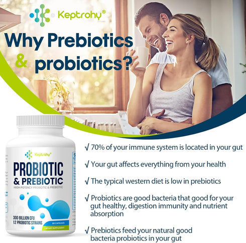 Probiotics for Women and Men, 300 Billion CFU from 12 Strains, 60 Capsules for Gut & Immune Health