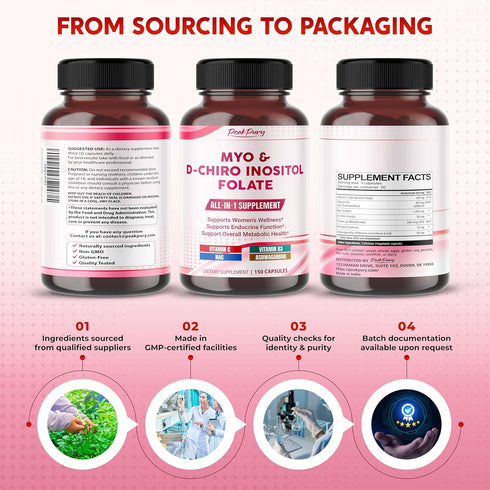 PEAKPURY D3 All-in-1 150 Ultra Myo & D-Chiro Inositol with Folate, Vitamin C & - Supplement for Healthy Cycles