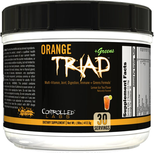 CONTROLLED LABS Orange Triad Plus Greens Sports Supplement for Men and Women, 30 Servings, Iron Free