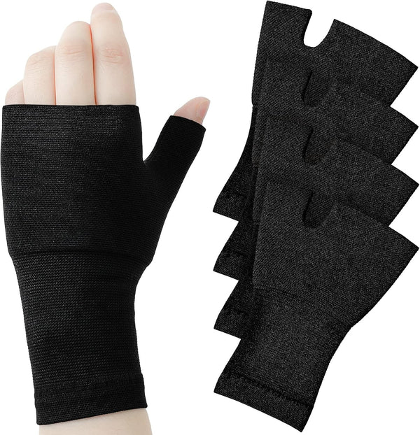 4 Pieces Fingerless Wrist Gloves, Unisex Compression Arthritis Support Sleeve, Sports Wrist Brace for Typing (Black,