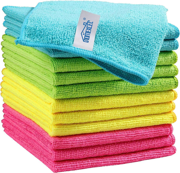 HOMEXCEL Microfiber Cleaning Cloth, 12 Pack Cleaning Rags with 4 Color Assorted, 11.5"X11.5" (Green/Blue/Yellow/Pink)