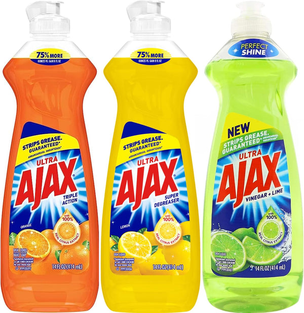 Ajax Dish Soap, Super Degreaser, 14 FL OZ (Lemon, Orange, Lime) Variety Pack of 3