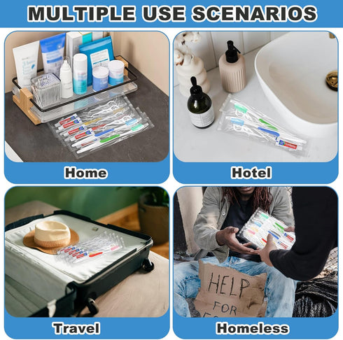 Disposable Toothbrushes with Toothpaste and Floss, 30pcs Individually Wrapped Travel Toothbrushes, Bulk for Homeless,