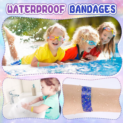 TUXIYA 50 Count 5 Kids Bandaids, Glow in The Dark & Waterproof Bandages, One Size Cute Bandaids for Kids and Adults