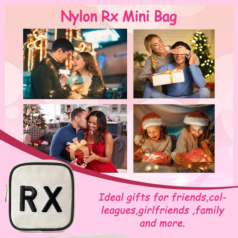 Personalized Small Canvas Cosmetic Bag, Cute Plaid Chenille Letter RX Drug Pouch with Zipper for Women and Girls