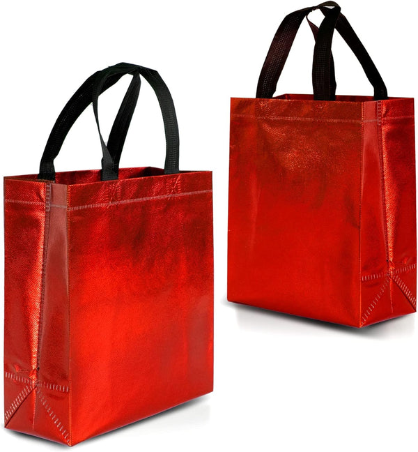 Nush Nush Red Gift Bags, Medium Size Set of 12, Shiny Reusable Gift Bags with Handles, Birthday Party Favors