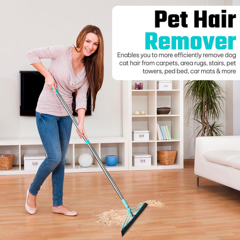 Magic Broom Squeegee Pet Hair Remover, Rotatable Extendable Silicone Broom for All-Surfaces with 60" Handle