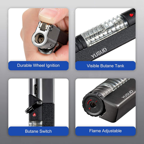 YUSUD Butane Fuel Lighter, 2 Pack Windproof Torch Jet Lighters with Visible Gas, Lockable Flame, Unique Gifts