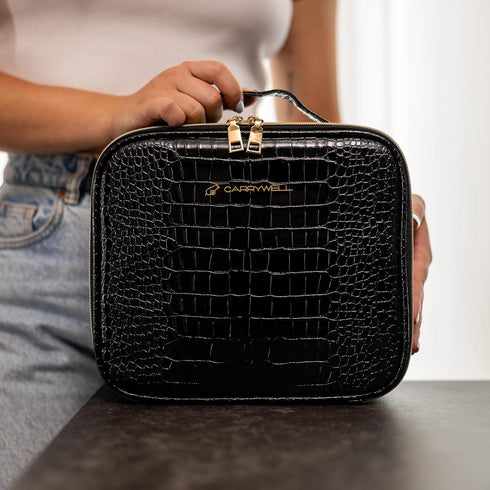 Not Made In China Makeup Bag Travel Organizer, Small Crocodile Cosmetic Case with Adjustable Dividers for Beauty Artists
