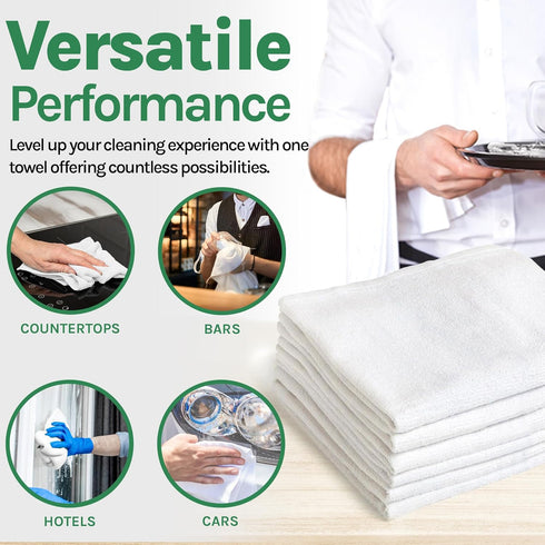 24 Pack 16x19 Bar Mop Towels, White Absorbent Cotton Kitchen Towels for Home, Restaurant, Bar Glass Cleaning - 30 oz